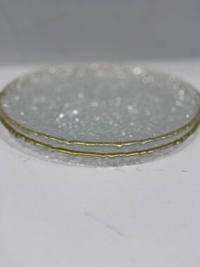 Clear Diamond-like Textured Glass Dessert Plates with Gold Rim - Set of 2